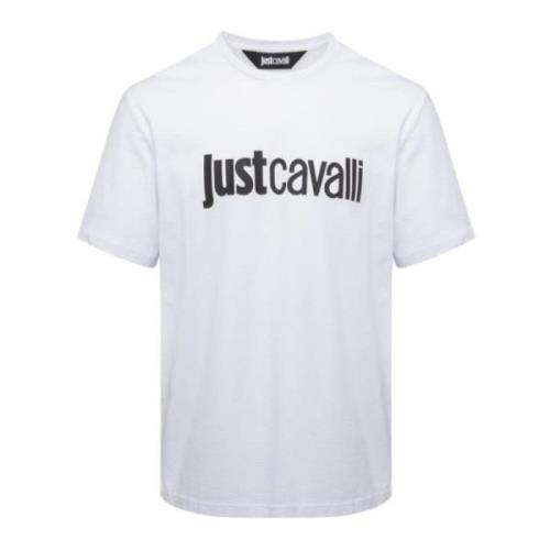 Wit Katoenen T-shirt met Voorlogo Just Cavalli , White , Heren