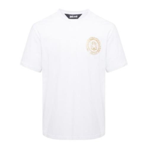 Witte Katoenen T-shirt met Gouden Logo Just Cavalli , White , Heren