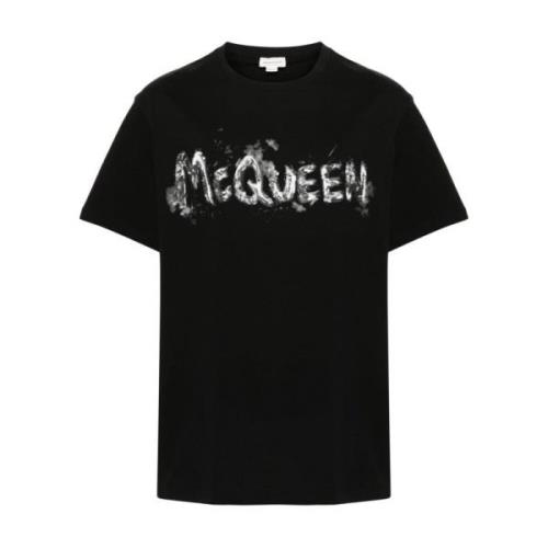 Zwart Jersey Crew Neck Logo T-shirt Alexander McQueen , Black , Heren