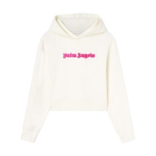 Contrast Logo Ivoor Hoodie Palm Angels , White , Dames