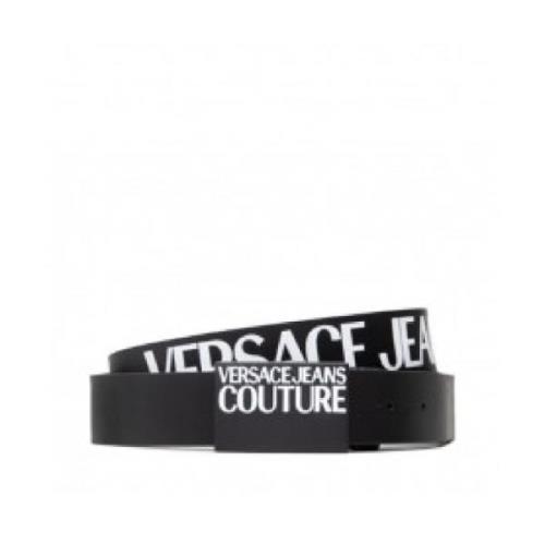 Zwarte Omkeerbare Riem met Wit Logo Versace Jeans Couture , Black , He...