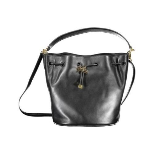 Zwarte leren bucket bag met logo Ralph Lauren , Black , Dames