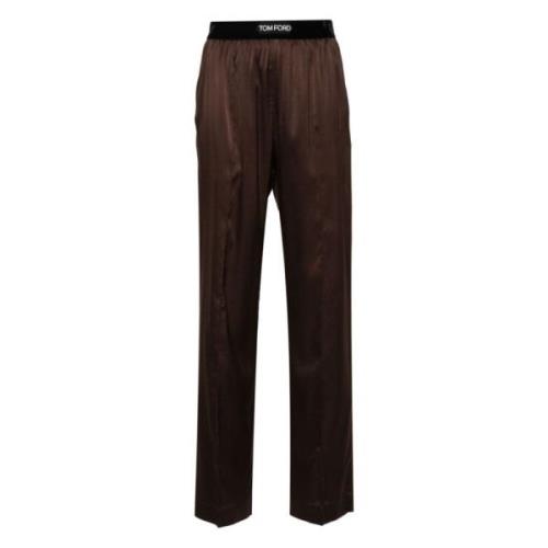 Bruine Zijdeblend Satijnen Broek Tom Ford , Brown , Dames