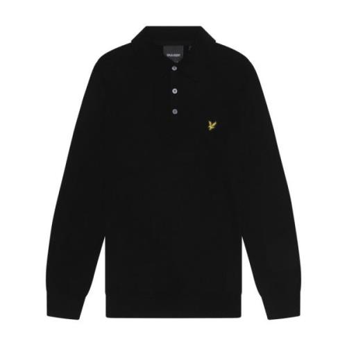 Merino Katoen Lange Mouw Gebreide Polo Lyle & Scott , Black , Heren