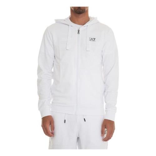 Rits Hoodie Logo Elastische Lente Emporio Armani EA7 , White , Heren