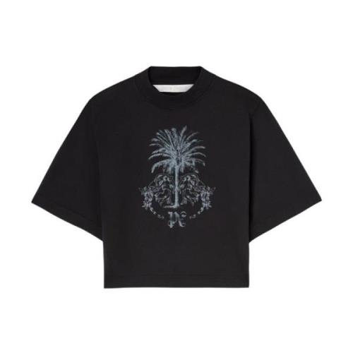 Zwarte Katoenen T-shirt met Contrasterende Print Palm Angels , Black ,...