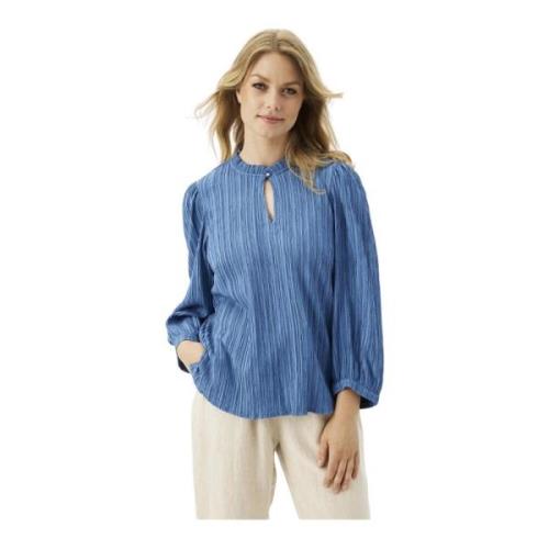 Elegante Blauwe Blouse met V-Hals IN Front , Blue , Dames