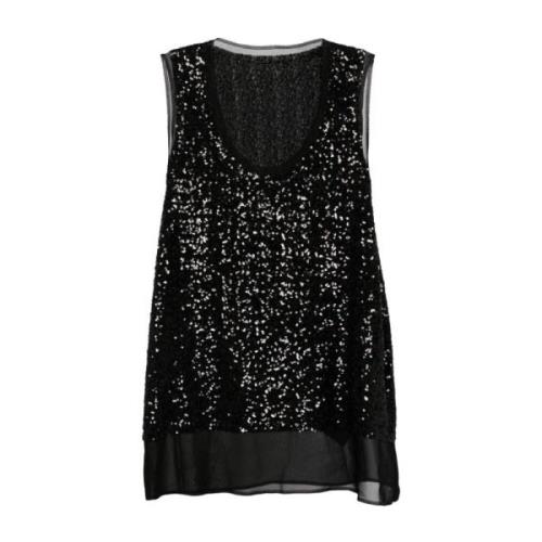 Paillet Mouwloze Top Zwart Georgette Comme des Garçons , Black , Dames