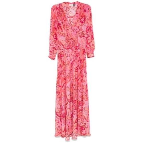 Magenta Paisley Zijden Maxi Jurk Rixo , Pink , Dames