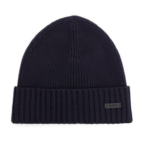 Geribbelde Wol Beanie Hoed Mannen Hugo Boss , Blue , Heren