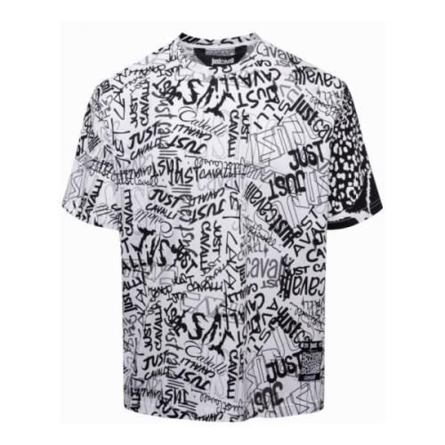 Wit Katoenen T-shirt met All Over Print Just Cavalli , White , Heren