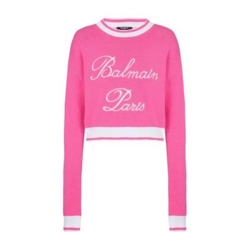 Roze Gebreide Logo Trui Balmain , Pink , Dames