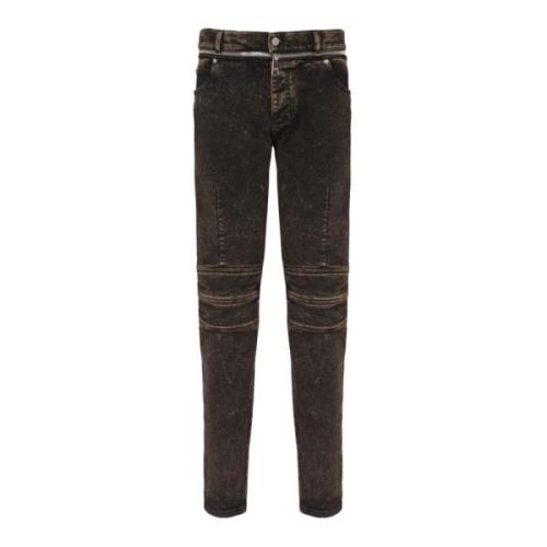 Slim-fit jeans met ritsriem Balmain , Black , Heren