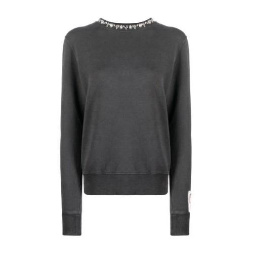 Grijze Crew-Neck Sweatshirt met Kristalversiering Golden Goose , Gray ...