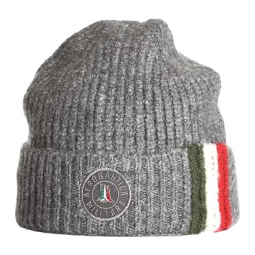 Winter Ribgebreide Beanie met Omslag - Grijs Aeronautica Militare , Gr...