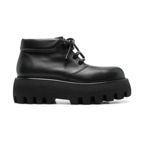 Zwarte platte schoenen met veters enkellengte Alexander McQueen , Blac...