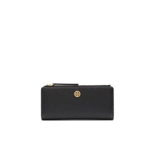 Zwarte leren portemonnee met drukknoopsluiting Tory Burch , Black , Da...