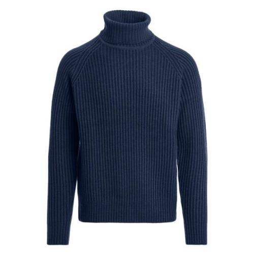 Ribgebreide Hoge Hals Merino Trui Parajumpers , Blue , Heren