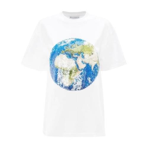 Pailletten Globe T-Shirt JW Anderson , White , Dames