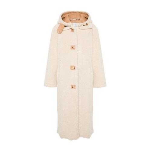 Beige Shearling Jas Afneembare Capuchon Forte Forte , Beige , Dames