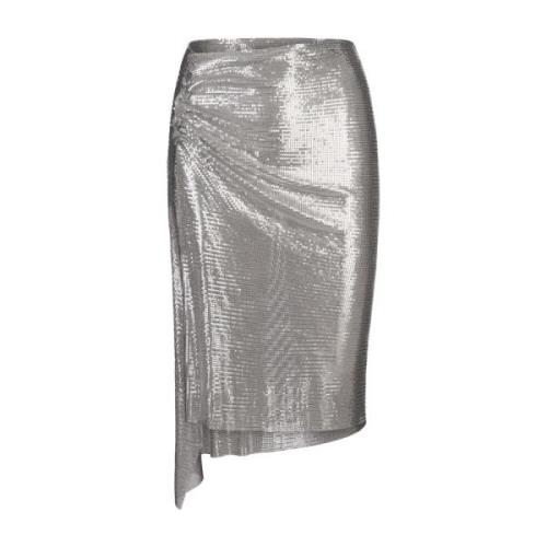 Mesh Gedrapeerd Zilveren Rok Paco Rabanne , Gray , Dames