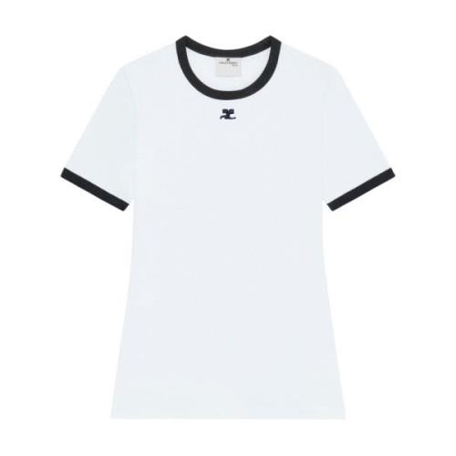 Wit Jersey T-shirt met Logo Borduurwerk Courrèges , White , Dames