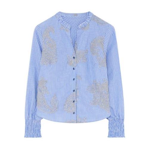 Carmen Shirt Lange Mouw Top Gustav , Blue , Dames