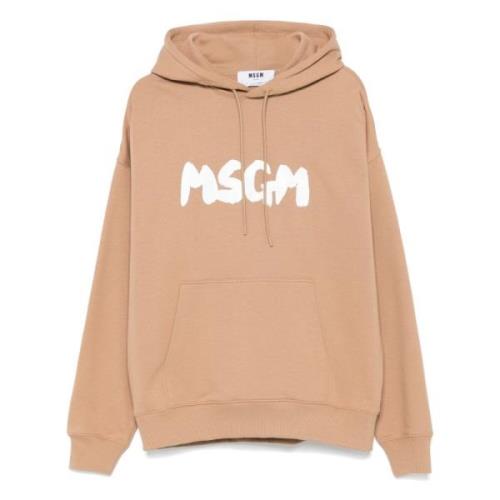 Beige trui met capuchon en logo Msgm , Beige , Heren