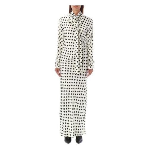 Polka Dots Lange Jurk Off White Msgm , White , Dames