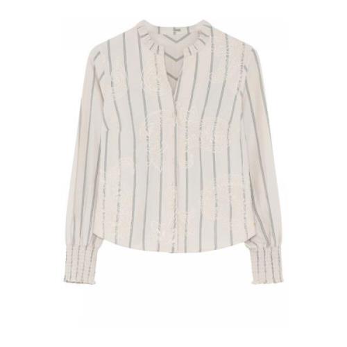 Carmen Shirt met Smock Manchetten Gustav , White , Dames