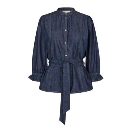 Denim shirt met ¾ mouwen en strikriem Lollys Laundry , Blue , Dames