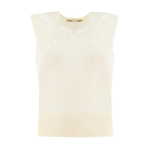 Elegante Bloemenkant Geribbelde Zoom Top Ermanno Scervino , White , Da...