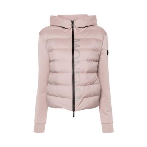 Roze gewatteerde hoodie met logo print Moncler , Pink , Dames