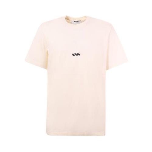 Wit Crew-neck T-shirt met Cursief Logo Msgm , White , Heren