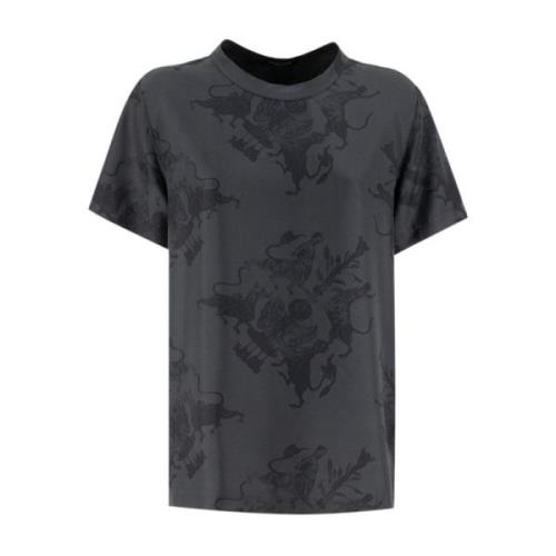 Zijden Twill Crew-Neck T-shirt met Fabula Vitae Print Fabiana Filippi ...