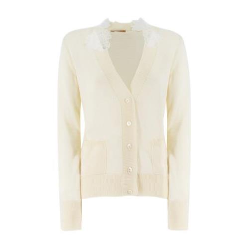 Kanten Applicatie V-Hals Cardigan Ermanno Scervino , White , Dames