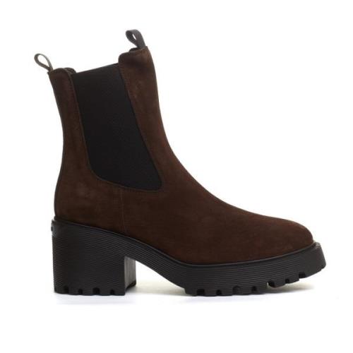 Bruine Suède Enkellaarzen Aw24 Hogan , Brown , Dames