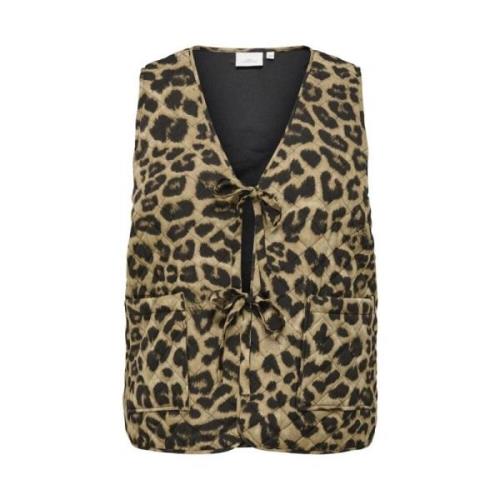 Gewatteerd vest in Camel/Leo print Only Carmakoma , Brown , Dames