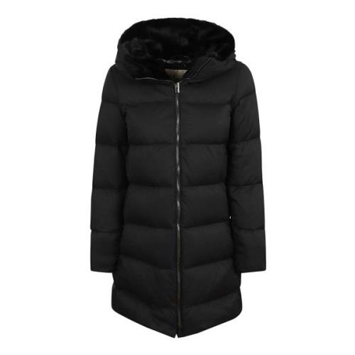 Zwarte Jas met Bont Capuchon Herno , Black , Dames