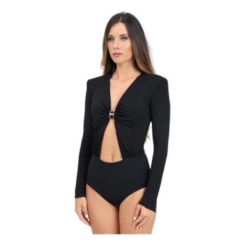 Zwarte body met lange mouwen en taille-uitsnijding Elisabetta Franchi ...