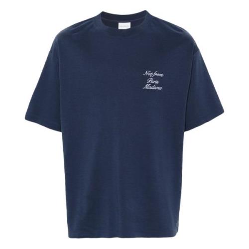 Blauw Gekalligrafeerd Slogan T-shirt Drole de Monsieur , Blue , Heren