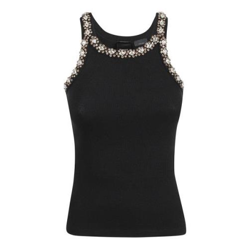 Zwarte Geribbelde Stretch Katoenen Top Pinko , Black , Dames