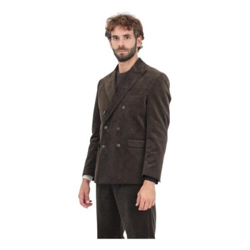 Bruine Dubbelrijige Blazer Ribfluweel Selected Homme , Brown , Heren