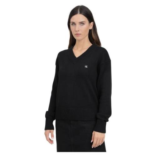 Zwart V-hals breigoed voor vrouwen Calvin Klein Jeans , Black , Dames