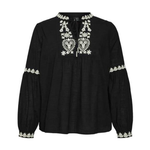 Geborduurde Zwart/Berk LS Top Vero Moda , Black , Dames