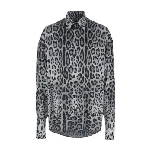 Luipaardprint Zijden Shirt Mannen Look 22 Dolce & Gabbana , Gray , Her...