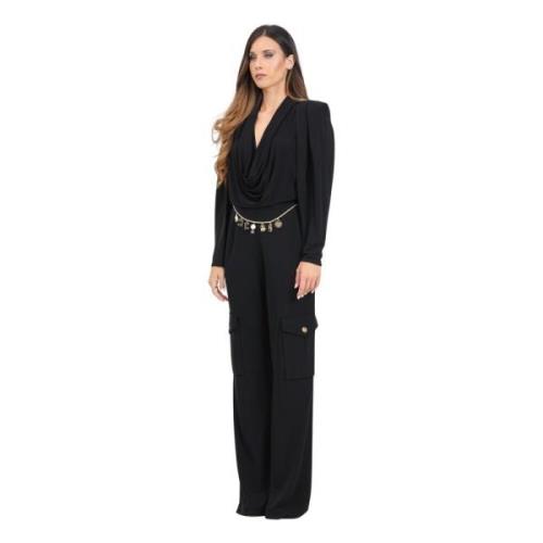 Elegante Zwarte Jumpsuit met Charms Riem Elisabetta Franchi , Black , ...