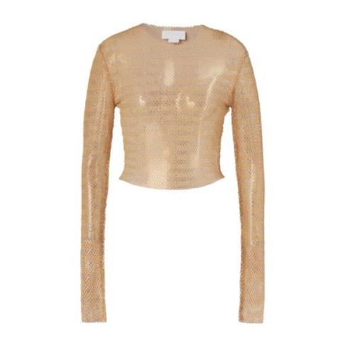 Vierkante Strass Top Genny , Beige , Dames