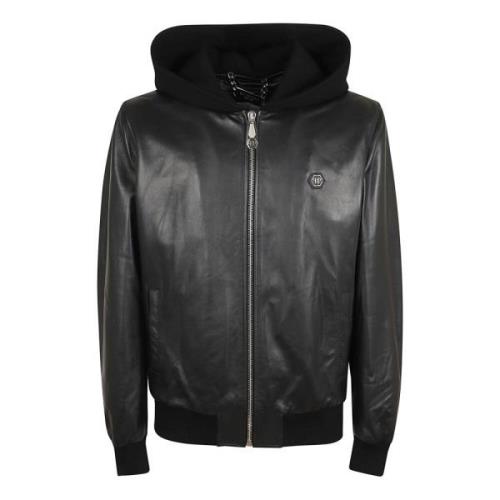 Zwarte leren jas voor mannen Philipp Plein , Black , Heren