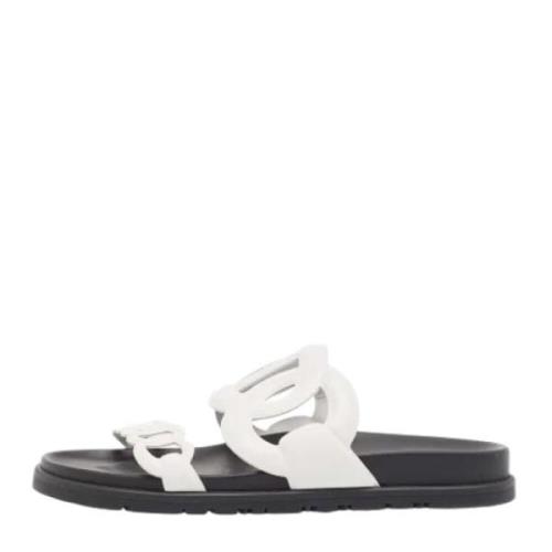 Pre-owned Leather sandals Hermès Vintage , White , Dames